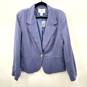 HALSTON Linen blue woman Lagonlook career wardrobe staple classic blazer NWT XL